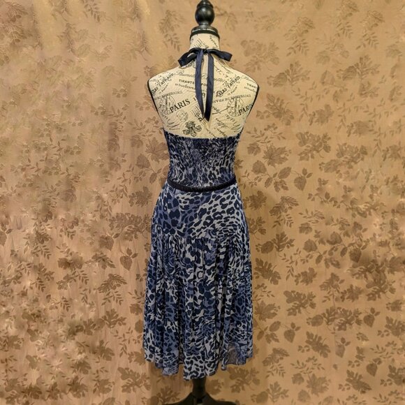 BCBGirls Blue Animal Print Tiered Halter Dress, Size S, Excellent Used Condition - Picture 2 of 6